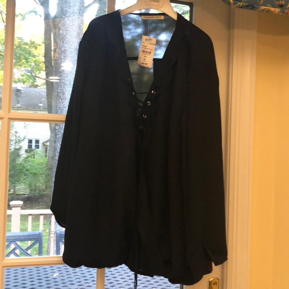 Black lace up blouse